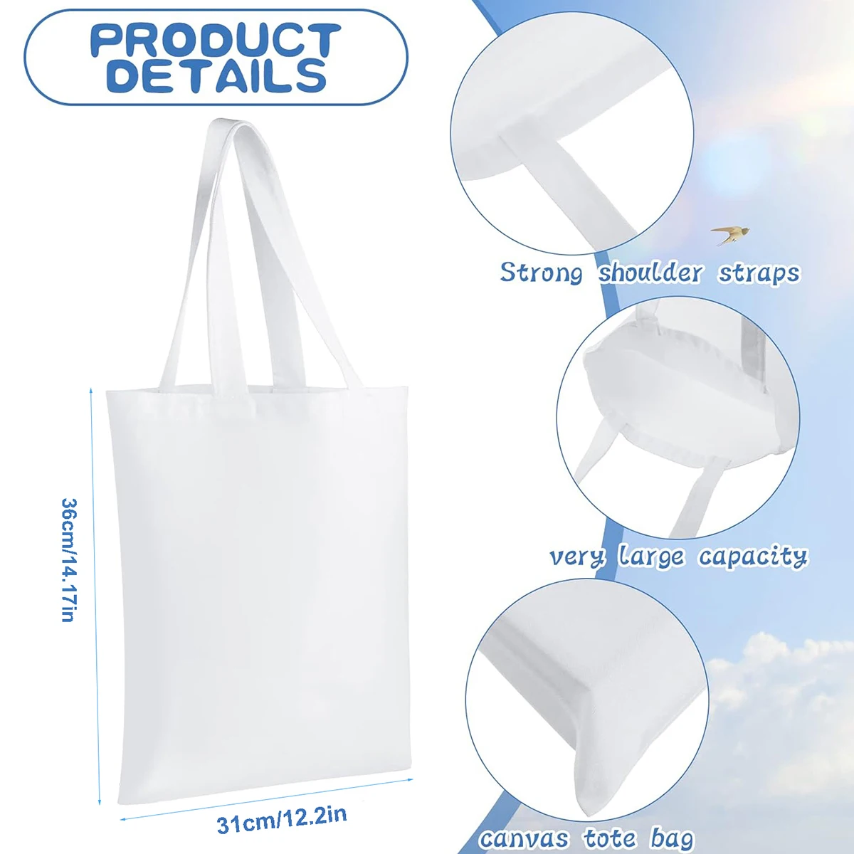 6pcs White Canvas Tote Bags, S - Tote Bag Sublimation avaliação e preço